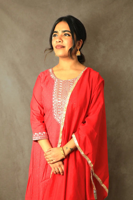 Ruby Pink Anarkali With Embellished Dupatta