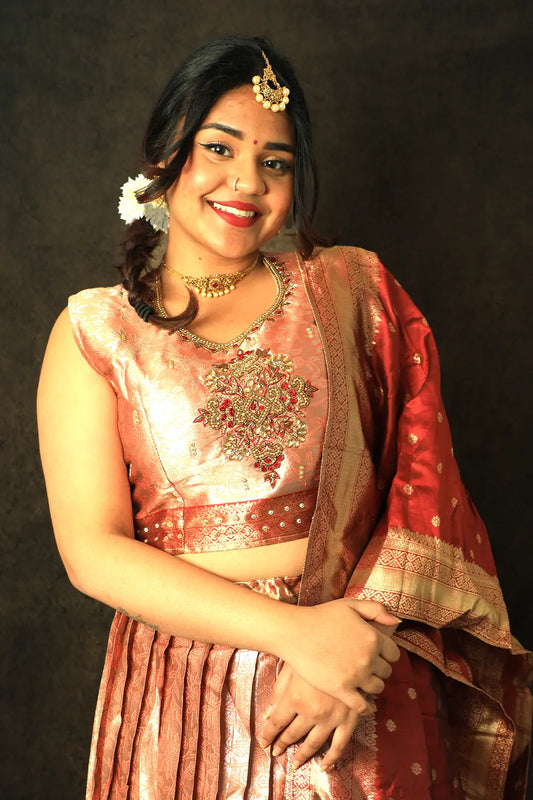 Rose Gold Pattu Lehanga Set with Dupatta