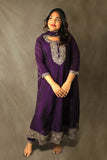 Violet Embroidered Silk Anarkali Set