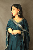 Dark Green Embroidered Georgette Anarkali Set