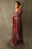 Mirror Work Rusty Rose Lehenga Set With Blouse And Jacket