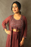 Mirror Work Rusty Rose Lehenga Set With Blouse And Jacket
