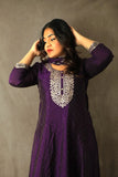 Violet Embroidered Silk Anarkali Set