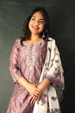 Onion Pink Thread Straight Kurta Set