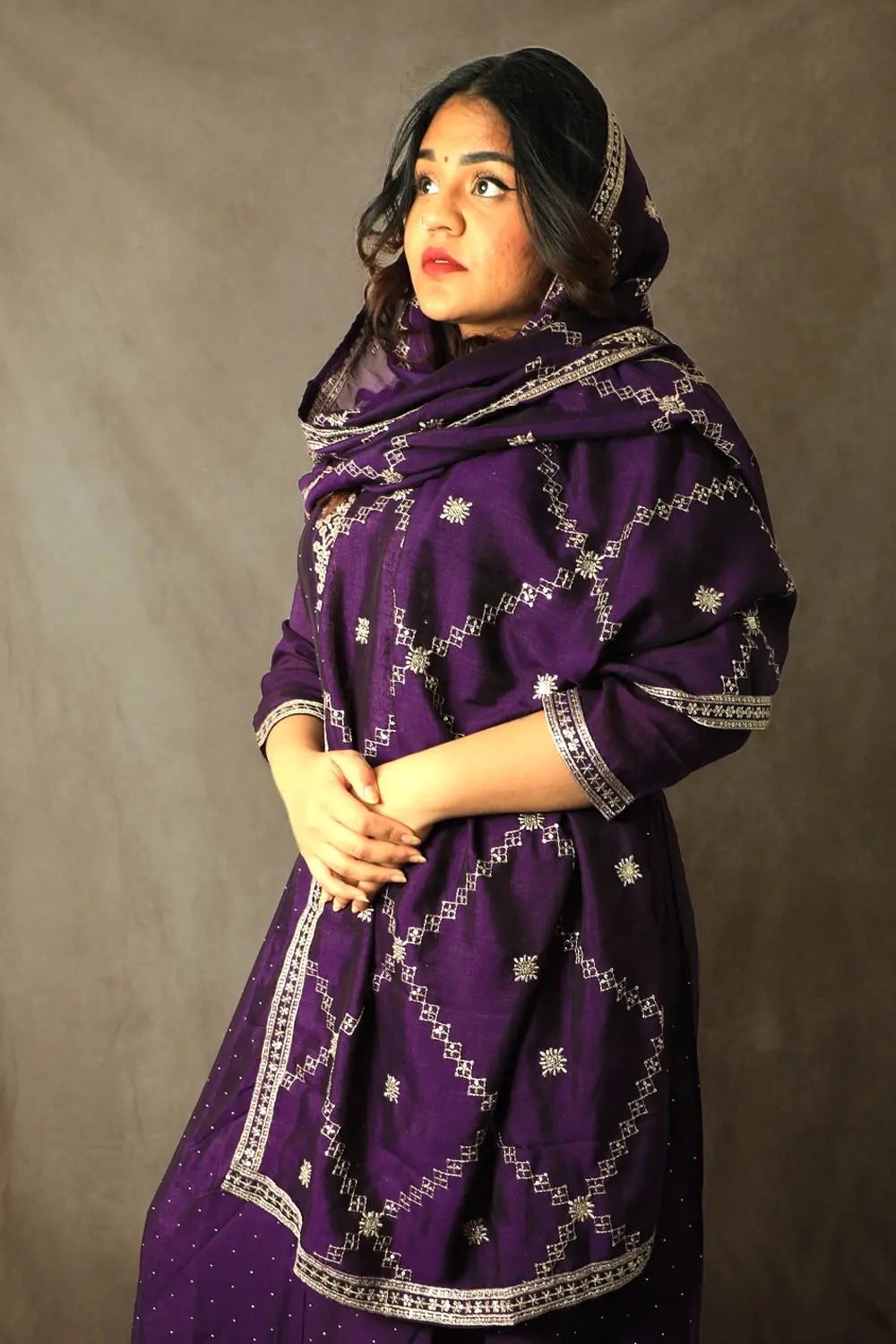 Violet Embroidered Silk Anarkali Set