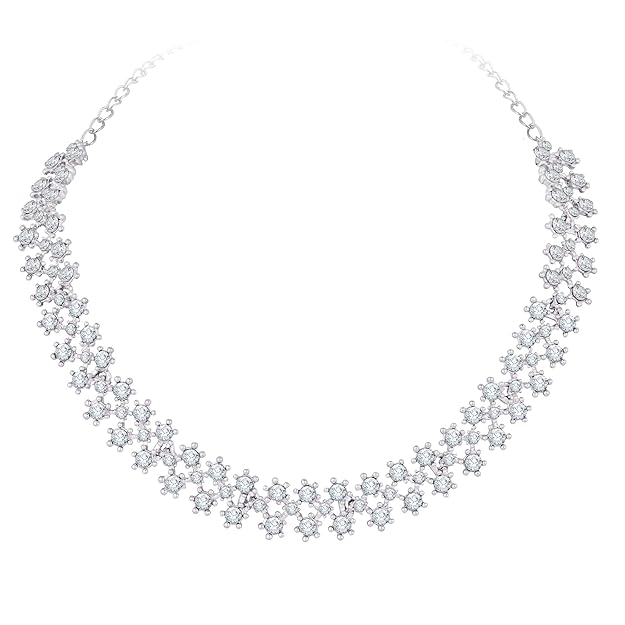 AD Diamond Necklace with Earrings - Jewellery Set Suits for Party, Wedding and Festive Occasions