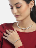 American Diamond Combo of Choker Necklace Set with Earrings, Bracelet and Ring