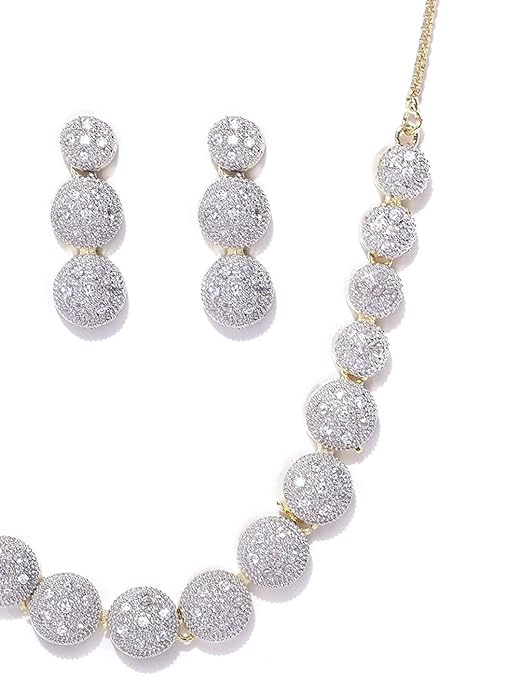 American Diamond Combo of Choker Necklace Set with Earrings, Bracelet and Ring