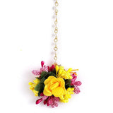 Flowers Jewellery Set For Haldi Gota Patti Necklace, Earrings, Bracelet & Maang Tika for Women & Girls (Mehandi/Haldi/Wedding/Bridal/Baby Shower)