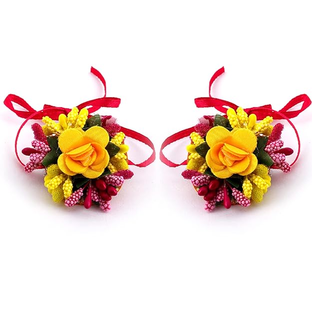 Flowers Jewellery Set For Haldi Gota Patti Necklace, Earrings, Bracelet & Maang Tika for Women & Girls (Mehandi/Haldi/Wedding/Bridal/Baby Shower)
