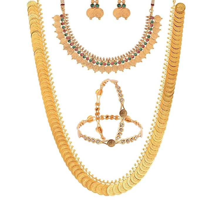 Gold-Plated Haram Necklace With Earrings Bangle Set Jewellery