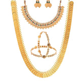 Gold-Plated Haram Necklace With Earrings Bangle Set Jewellery