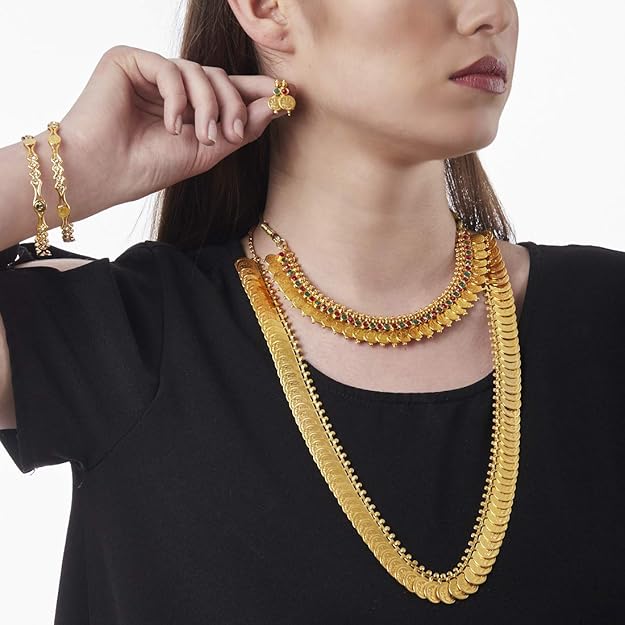 Gold-Plated Haram Necklace With Earrings Bangle Set Jewellery