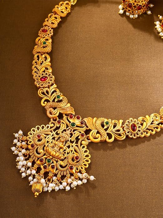 Gold-Plated Temple Necklace Set Stone-Studded Necklace Set