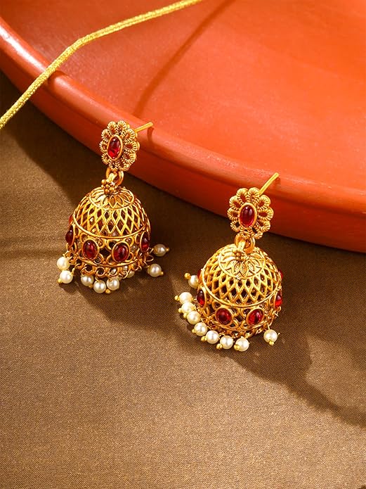 Gold-Plated Temple Necklace Set Stone-Studded Necklace Set