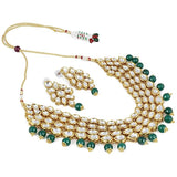 Green Kundan Stylish Necklace Set for Women Wedding Traditional Jewellery Set with Earrings