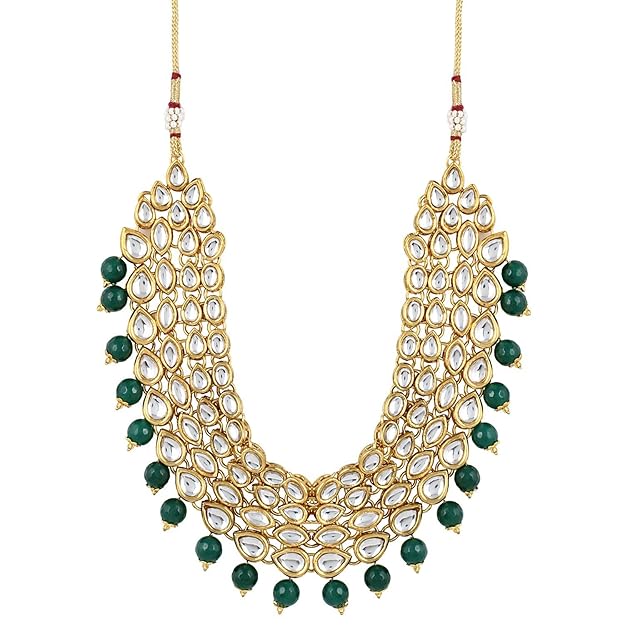 Green Kundan Stylish Necklace Set for Women Wedding Traditional Jewellery Set with Earrings