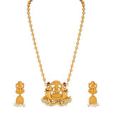 Marvellous Laxmi Gold Plated Temple Jewellery Pearl Long Haram Necklace Set